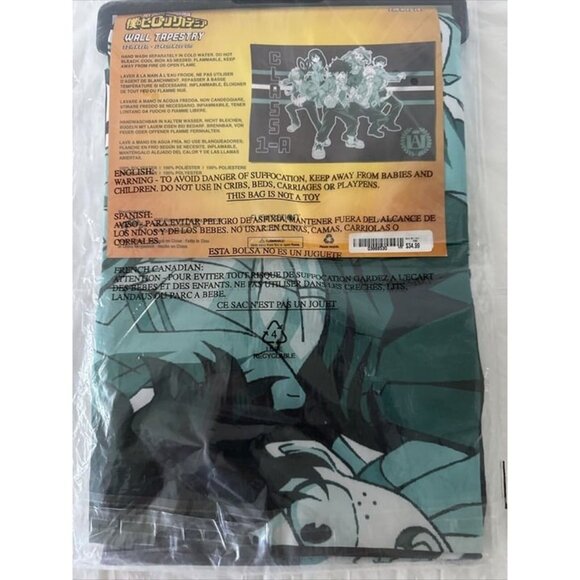 My Hero Academia Class 1A - Black Blue Green Wall Tapestry 53" x 81" NEW SEALED - Picture 6 of 7